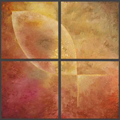 Acrylic: Leaping fish in reds and gold.