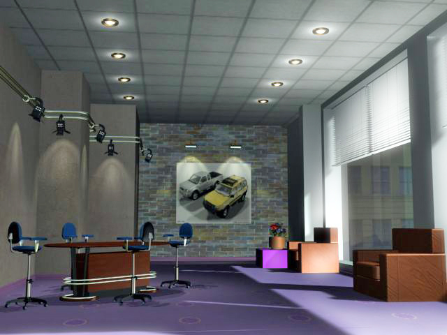 Office Interior lit by morning sunlight